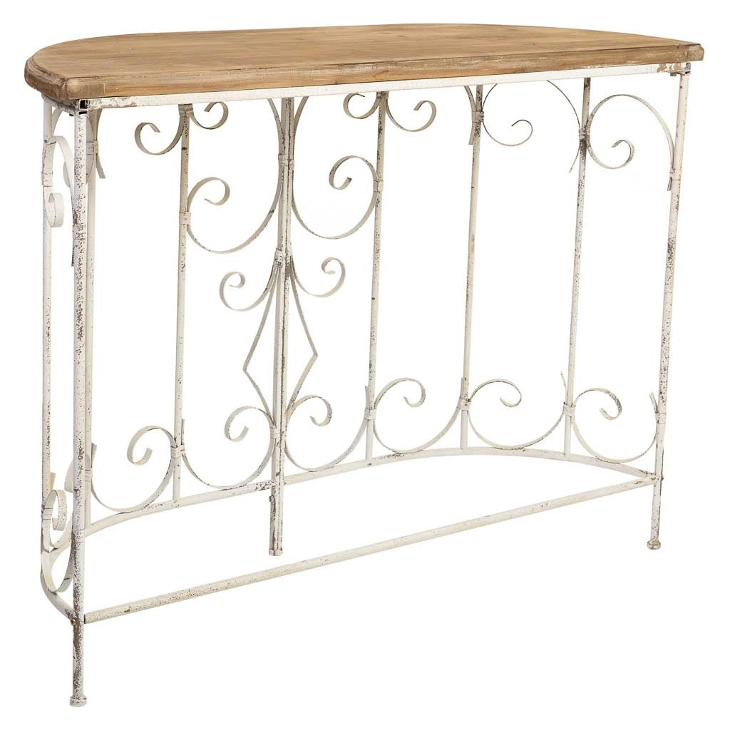 Mobile da ingresso in legno e metallo finitura invecchiata 109x35x81