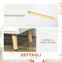 Comodino Moderno con 2 Cassetti in Truciolato e Gambe in Legno di Pino, 50Lx40Px50.5A cm, Bianco