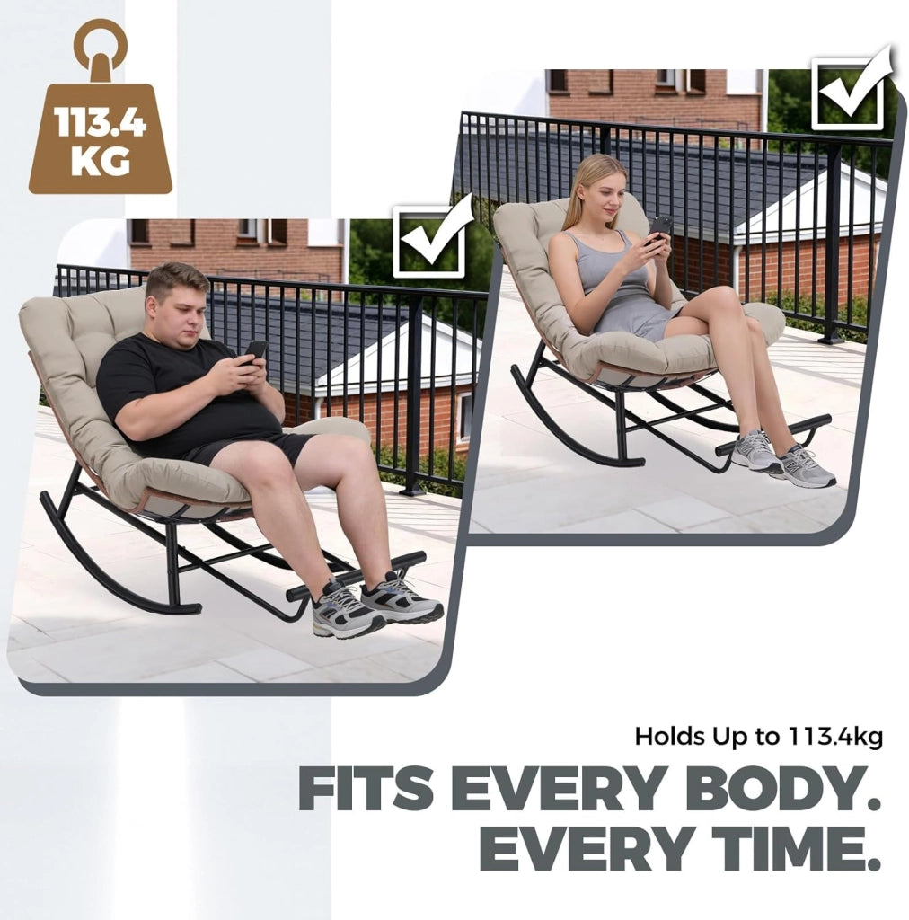 Sedia a dondolo grande con cuscino extra spesso, comoda seduta lounge per interni ed esterni, soggiorno, terrazza, giardino, veranda (marrone chiaro)
