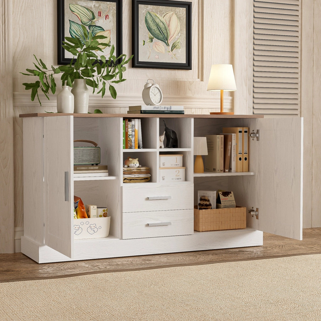 Credenza 140x40x79.5 cm con 2 ante; 2 cassetti e 4 vani aperti