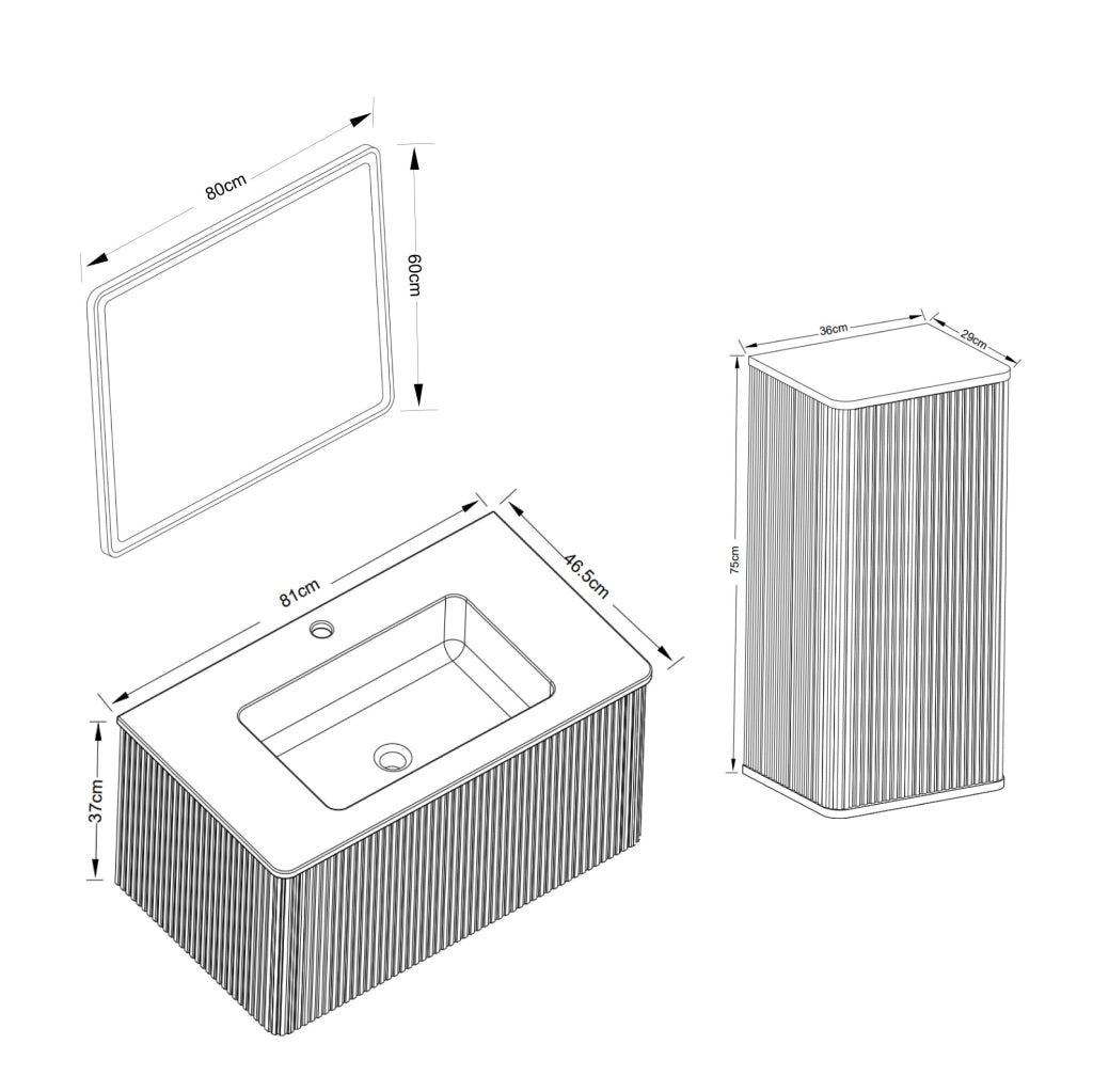 Set mobili bagno bianco con lavabo; specchio LED e colonna in MDF sospesi
