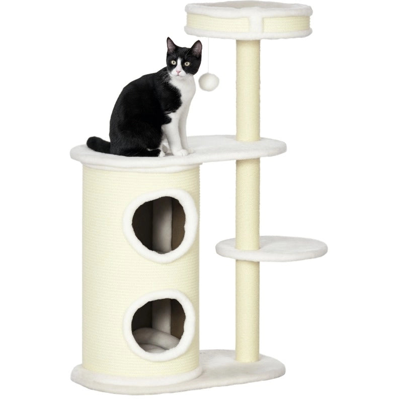 Tiragraffi per gatti con cuccia, gioco sospeso e sisal, 100 cm