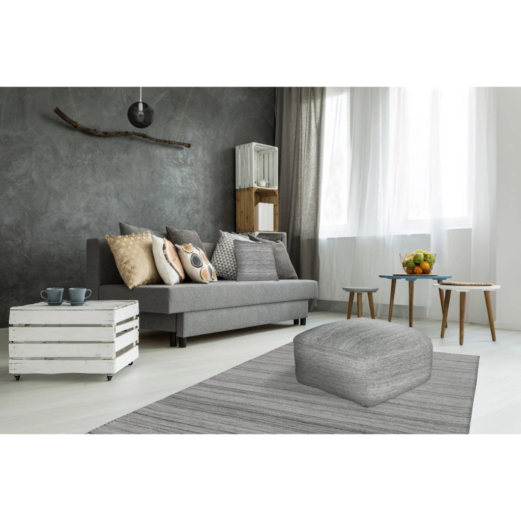 Pouf Phoenix in Lana e Cotone Intrecciato Grigio