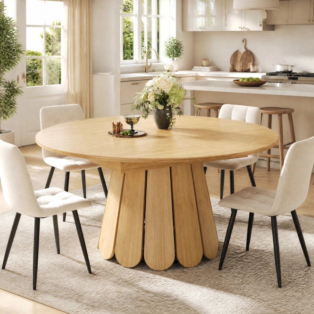 Tavolo da pranzo allungabile rotondo in MDF, 118-158 cm