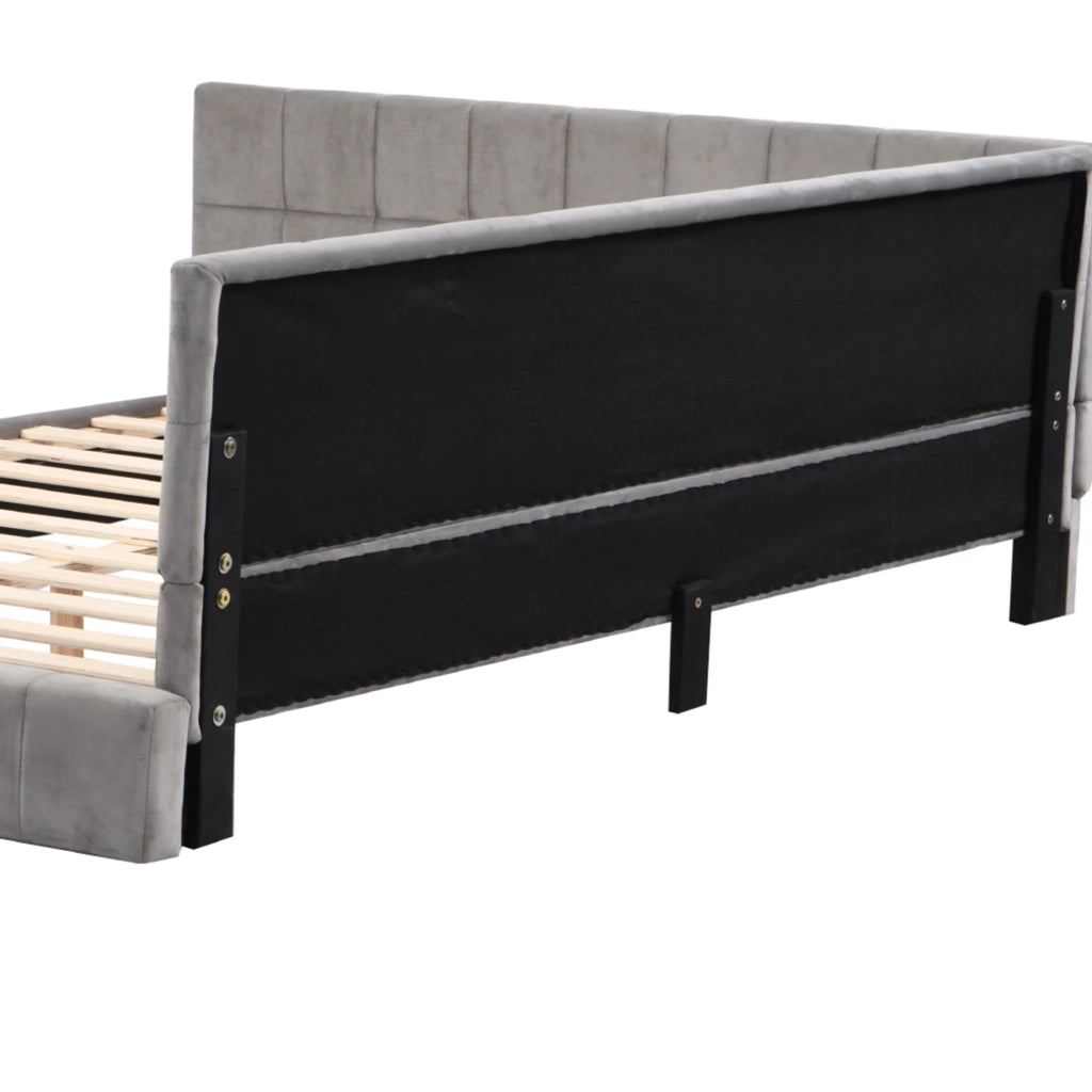 Letto a giorno imbottito in tessuto con rete a doghe; 160x200 cm; grigio