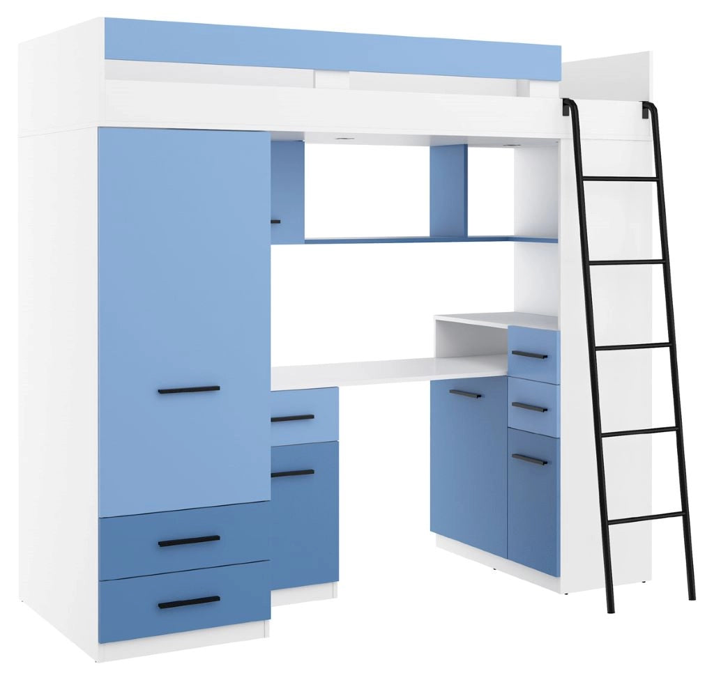 BIM Furniture letto soppalco con scrivania SMYK P cm 110x204x188h Bianco Blu