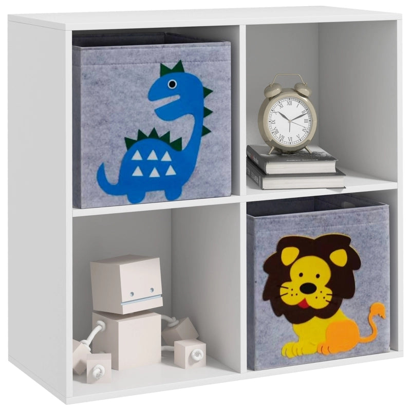 Libreria per bambini con 2 cassetti portaoggetti, scaffale salvaspazio in legno bianco, 61,8 x 29,9 x 61,8 cm