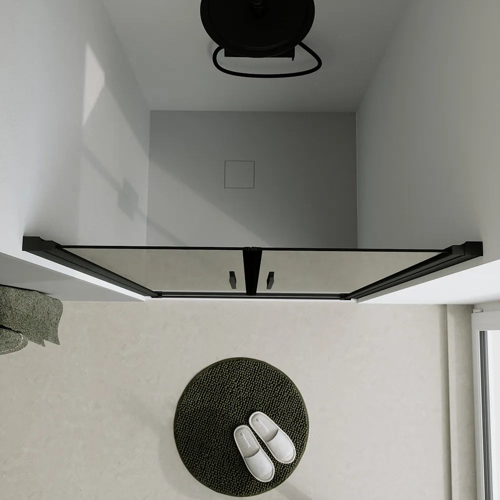 Porta doccia 90cm apertura saloon con profili nero opaco e vetro da 6mm fumè h195 | Elba