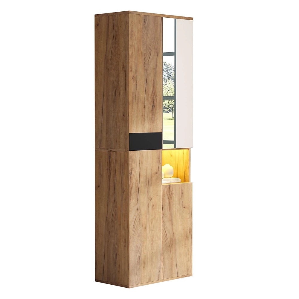 Armadio Alto con Specchio 65x35x190cm - Xylo - 4 Ante, Nero e Colore Naturale