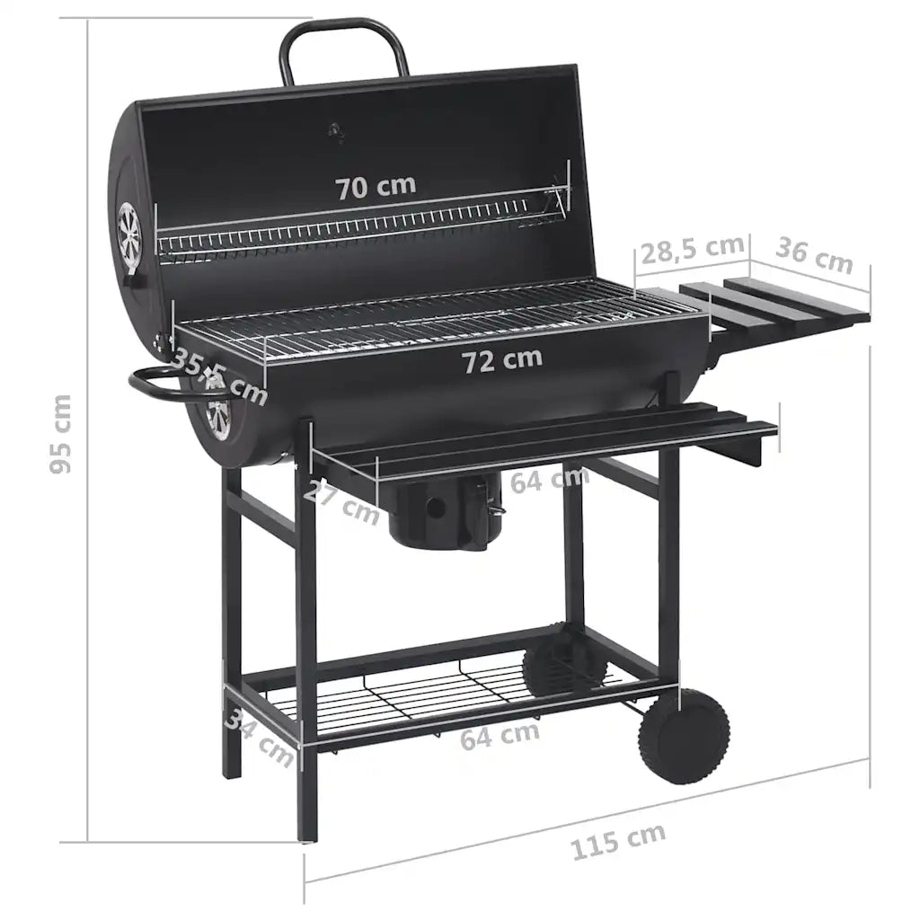 Barbecue a Barile con Ruote e Ripiani Acciaio Nero 115x85x95 cm CFW4450321
