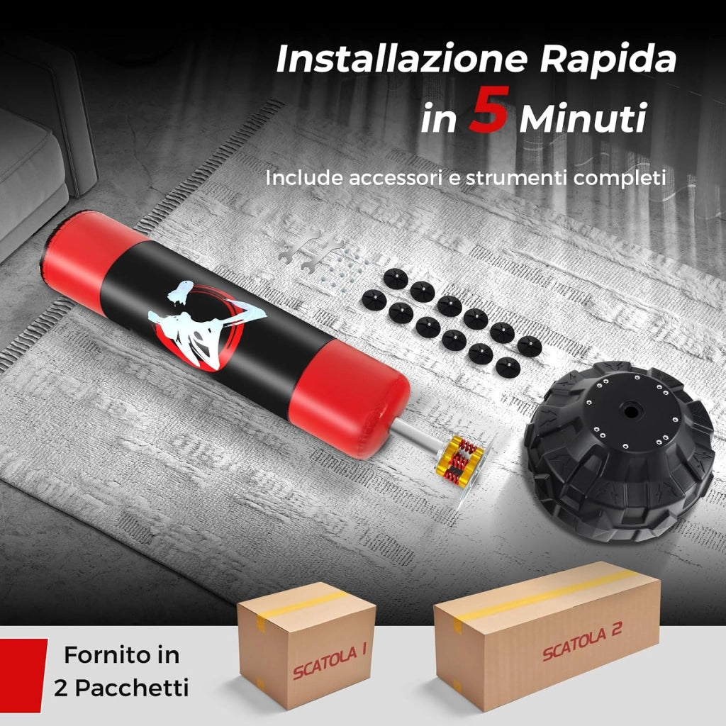 Sacco da Boxe da Terra, Pungiball Autoportante con Base Riempibile, 12 Ventose e Ammortizzatori per Adulti e Adolescenti, Punching Ball in Piedi per Allenamento in Casa e Ufficio