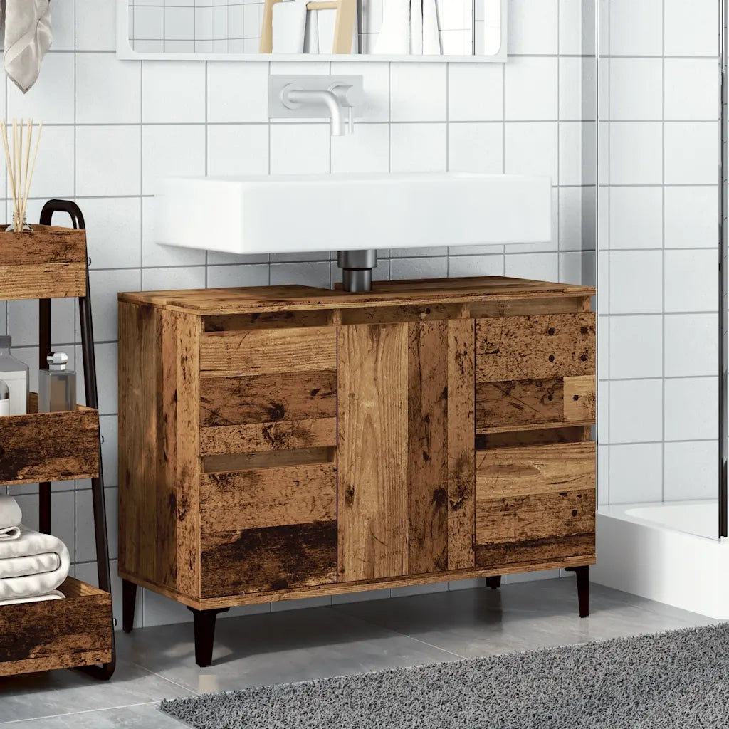 Mobile Lavabo-Armadietto da bagno Legno Antico 80x33x60 cm in Legno Multistrato 929101