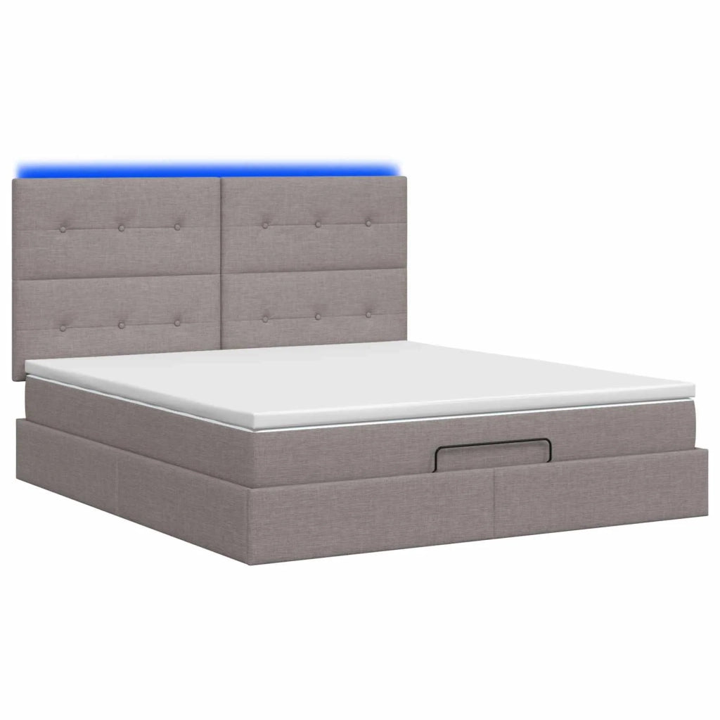 Letto Ottomano con Materasso e LED Tortora 140 x 190 cm Tessuto 3458073