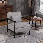 Poltrona contenitore in velluto grigio chiaro con struttura in legno e cuscino lombare