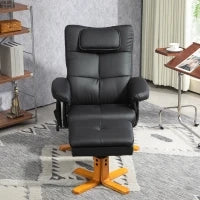 Poltrona Massaggiante con Poggiapiedi, Schienale Regolabile, Porta di Ricarica USB, Ecopelle, fino a 150 kg, Nero