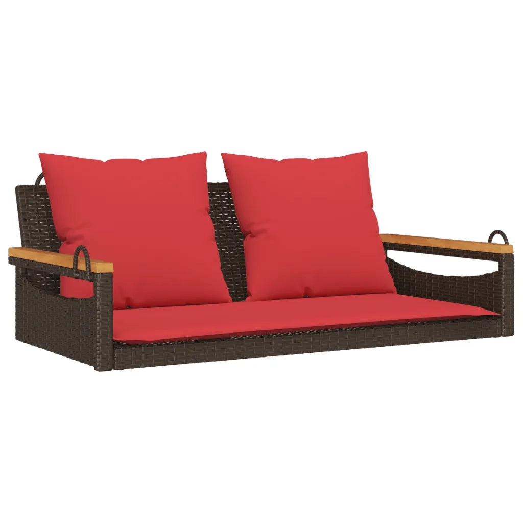 Panchina Dondolo con Cuscini Marrone 109x62x40 cm in Polyrattan