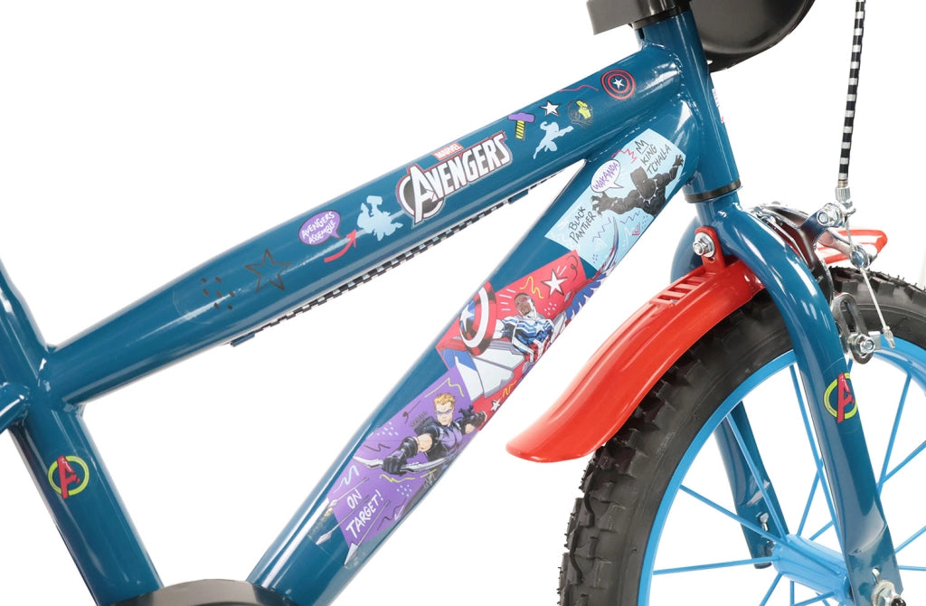 Bicicletta per Bambini 16" Marvel Avengers Freni Caliper e Stabilizzatori in Acciaio Hi-Ten Blu e Rosso
