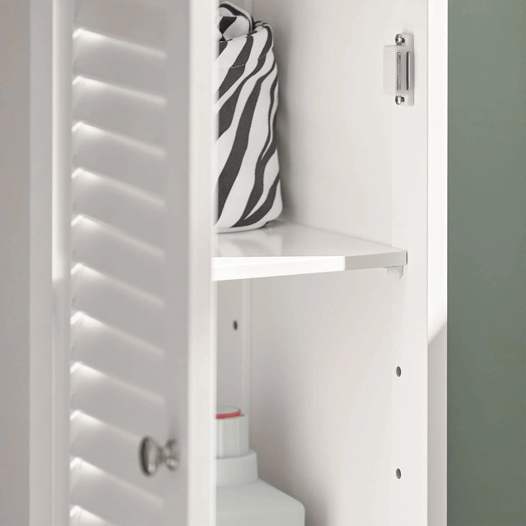 Mobile Colonna Bagno Salvaspazio Bianco Armadio Alto con 2 Ante, 1 Cassetto e Ripiano Aperto Mobiletto Bagno per Lavanderia, WC o Cucina Bianco 32x170x30cm FRG236-W