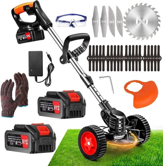 Grastrimmer elettrico - Funziona con batterie - 21 V - 2 batterie da 40 Ah - Testa regolabile e manico telescopico - 3 lame - Per la potatura della giardino Grastrimmer con batteria