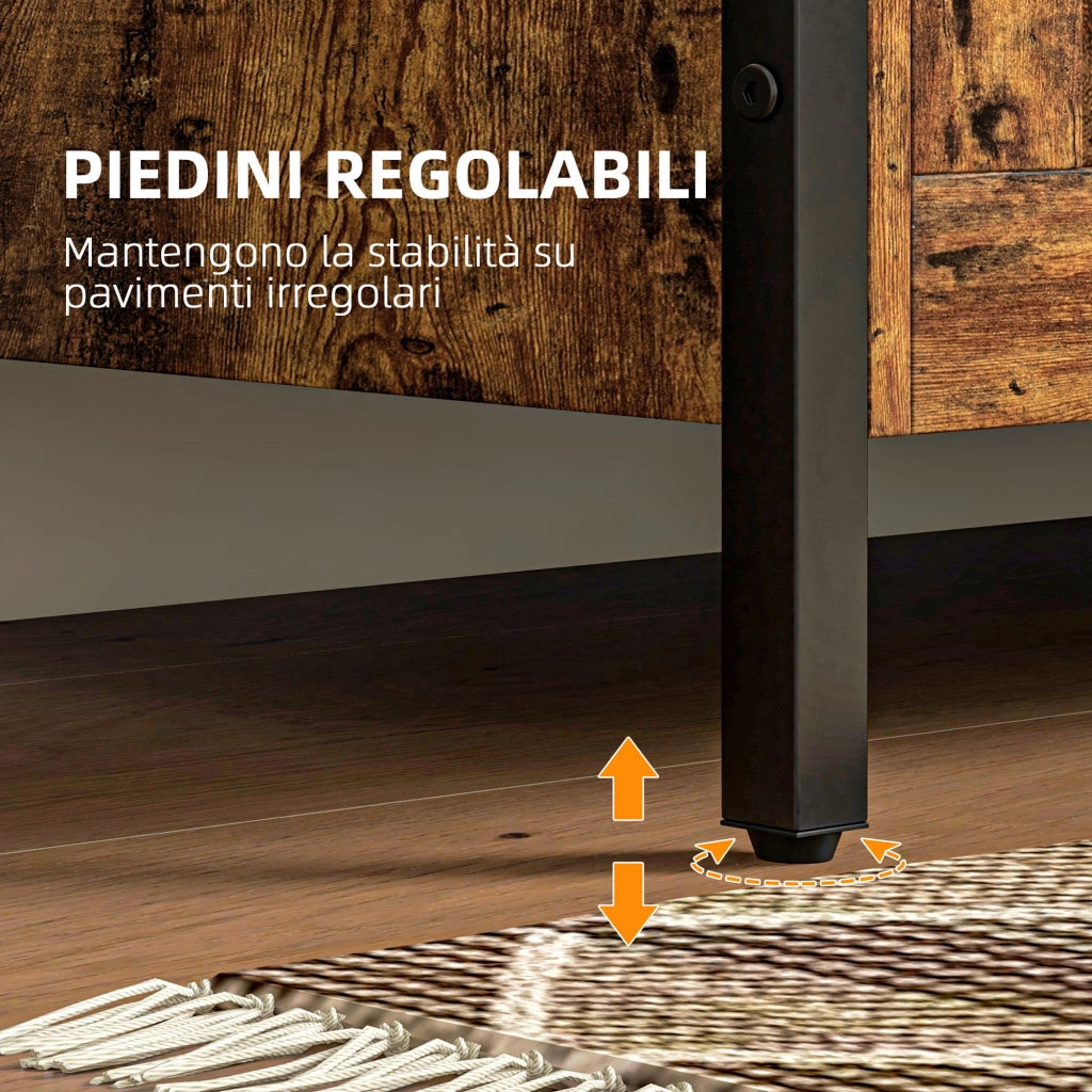 Cassapanca in Legno da 95L Stile Industriale con Coperchio e Cerniera di Sicurezza, 80x40x49cm, Marrone