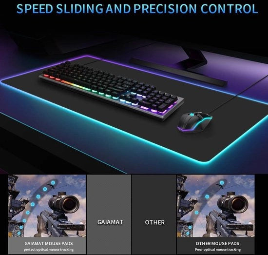 Gamba da Ufficio XXL con LED Zwart - Tavola da Gioco RGB 800 x 300 x 3 mm - Sostegno da Scrivania con Illuminazione