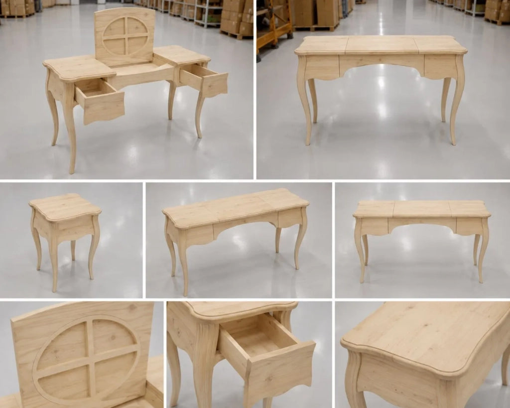 Toeletta in legno 2 cassetti grezzo l.120 p.50 h.80 (059) - Mobili 2G