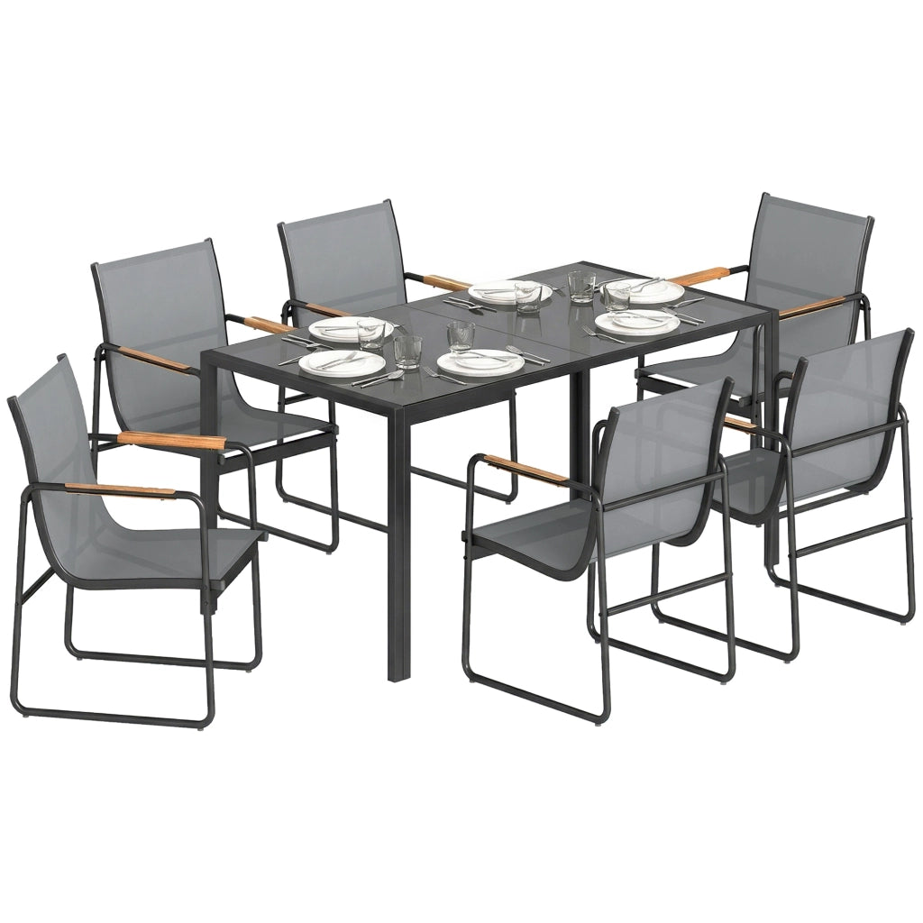 Set Giardino 7 Pezzi 6 Persone ¨C zephmum ¨C Tavolo Vetro Sedie Mesh Grigio