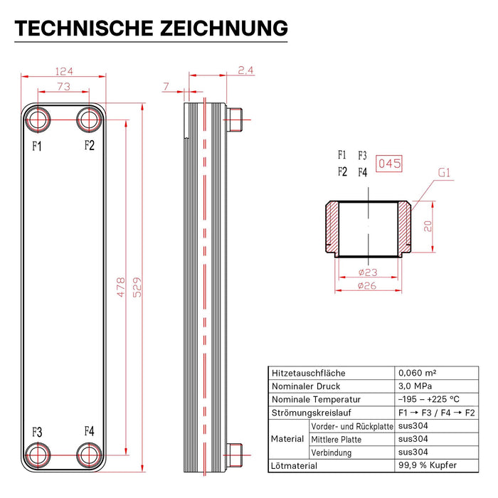 Scambiatore a piastre saldobrasate in acciaio inox, 50 piastre Max 550 kW