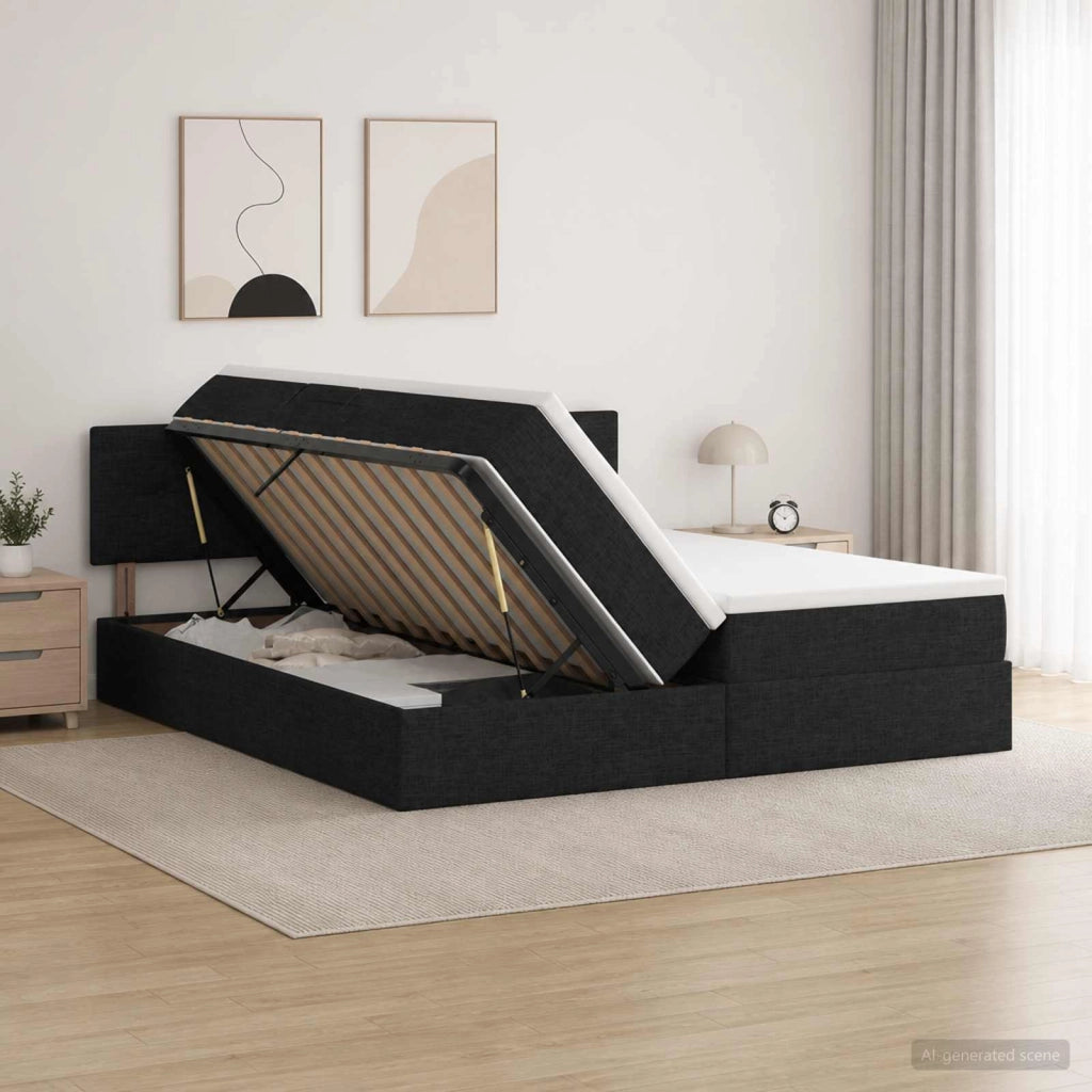 Letto con contenitore LED e materasso Nero 200 x 200 cm Tessuto 3459356