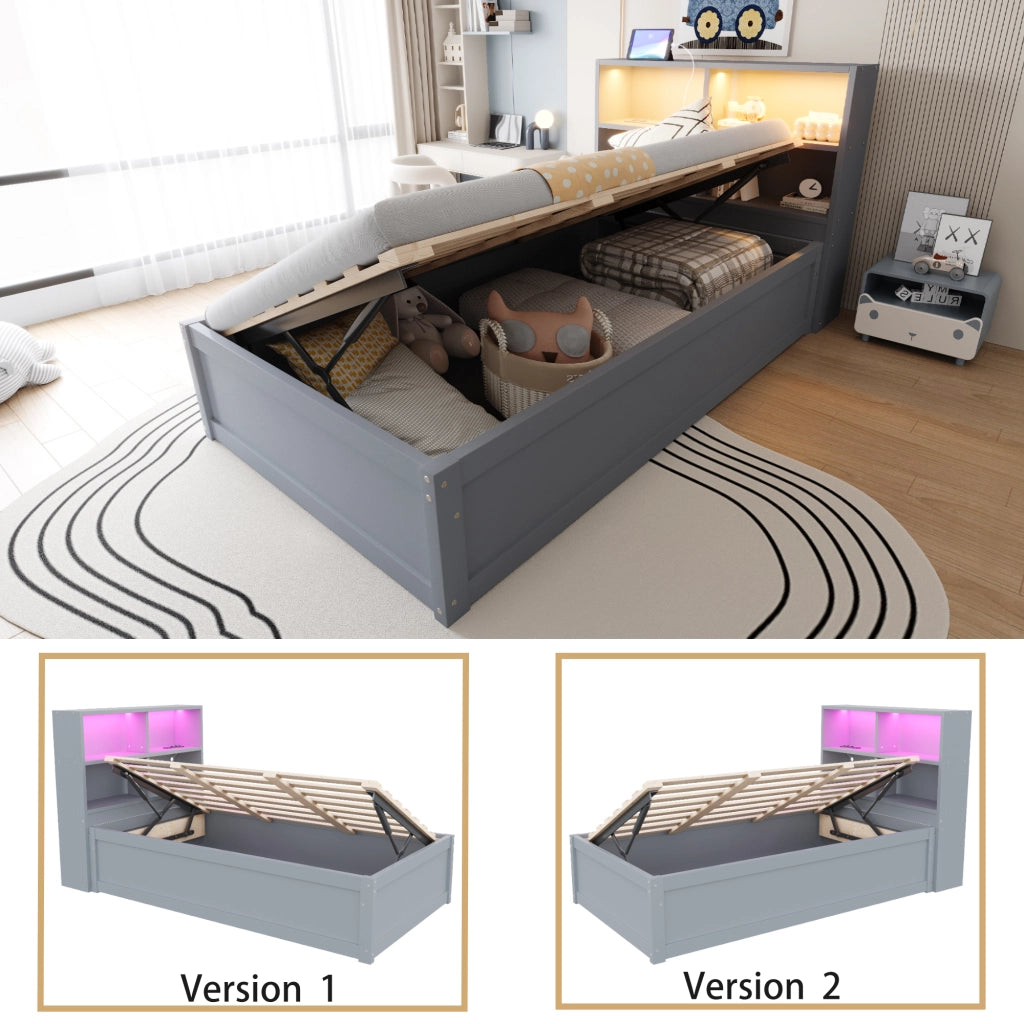 Letto matrimoniale con funzione divano e stoccaggio legno grigio 90x200 cm