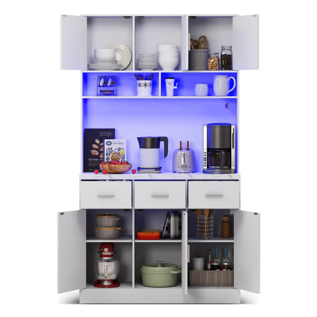 Buffet da cucina 100 x 40 x 180 cm con illuminazione LED APP, prese USB, cassetti e ripiani regolabili