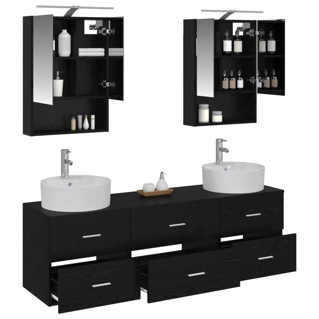 Set di mobili per il bagno 5 pcs Rovere Nero 3406880