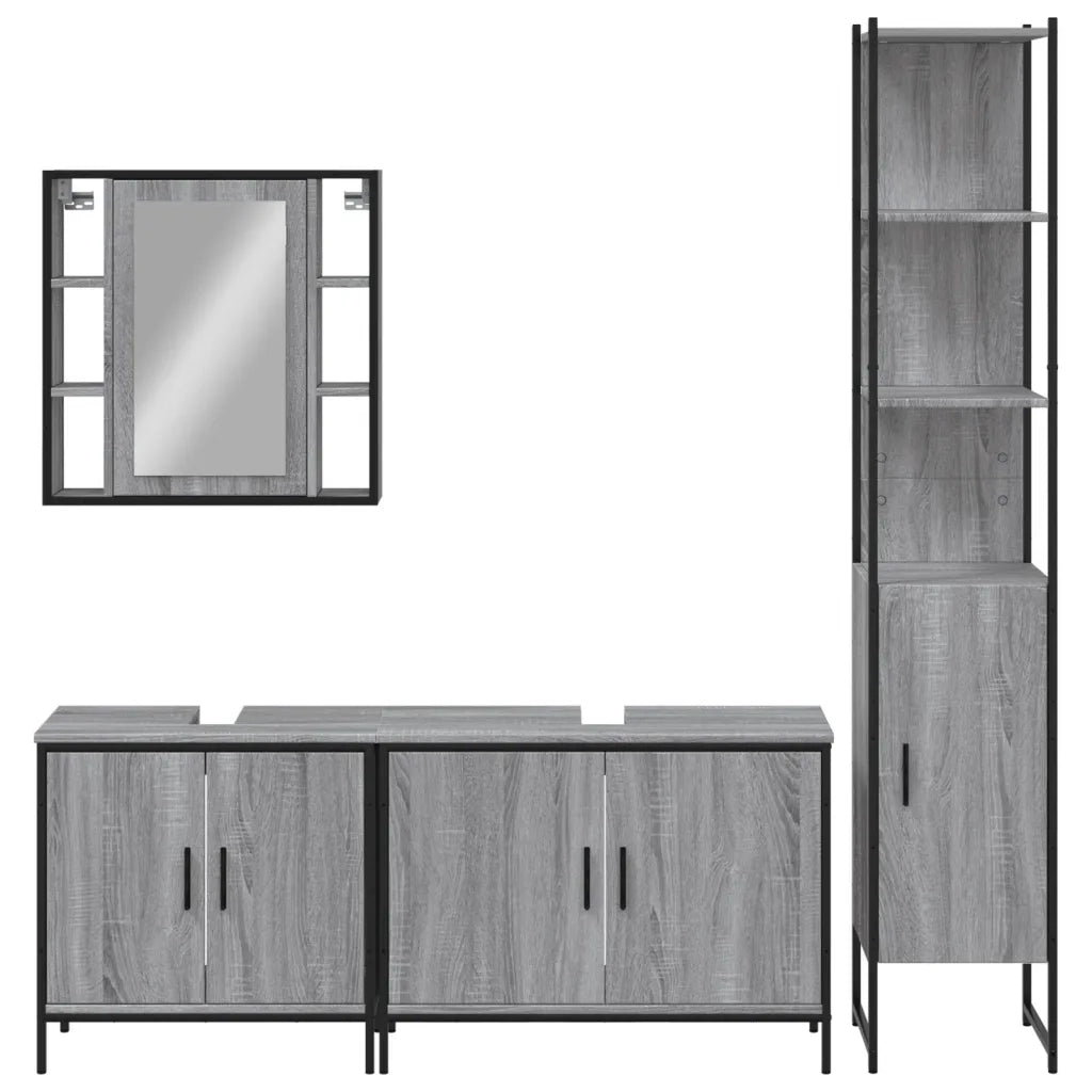 Set Mobili da Bagno 4 pz Grigio Sonoma in Legno Multistrato