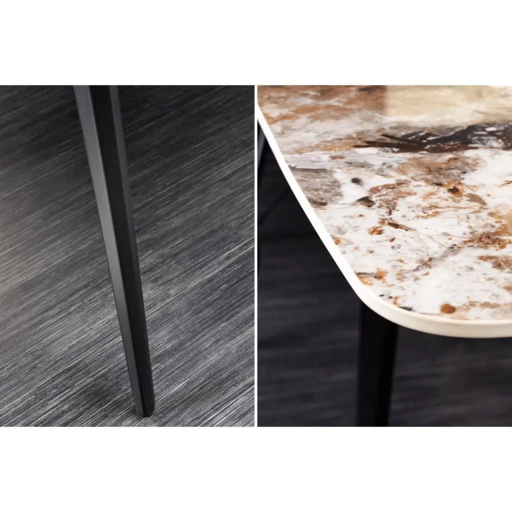 Tavolo da pranzo HEXA – Ceramica effetto pietra e metallo nero – 180 cm – Stile contemporaneo