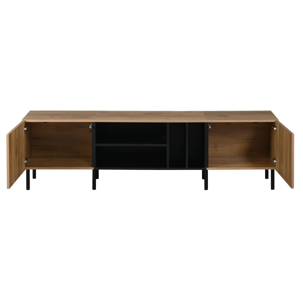 Mobile TV 180x40x50 cm con ante push-to-open; 4 ripiani aperti; truciolato e MDF; nero e naturale