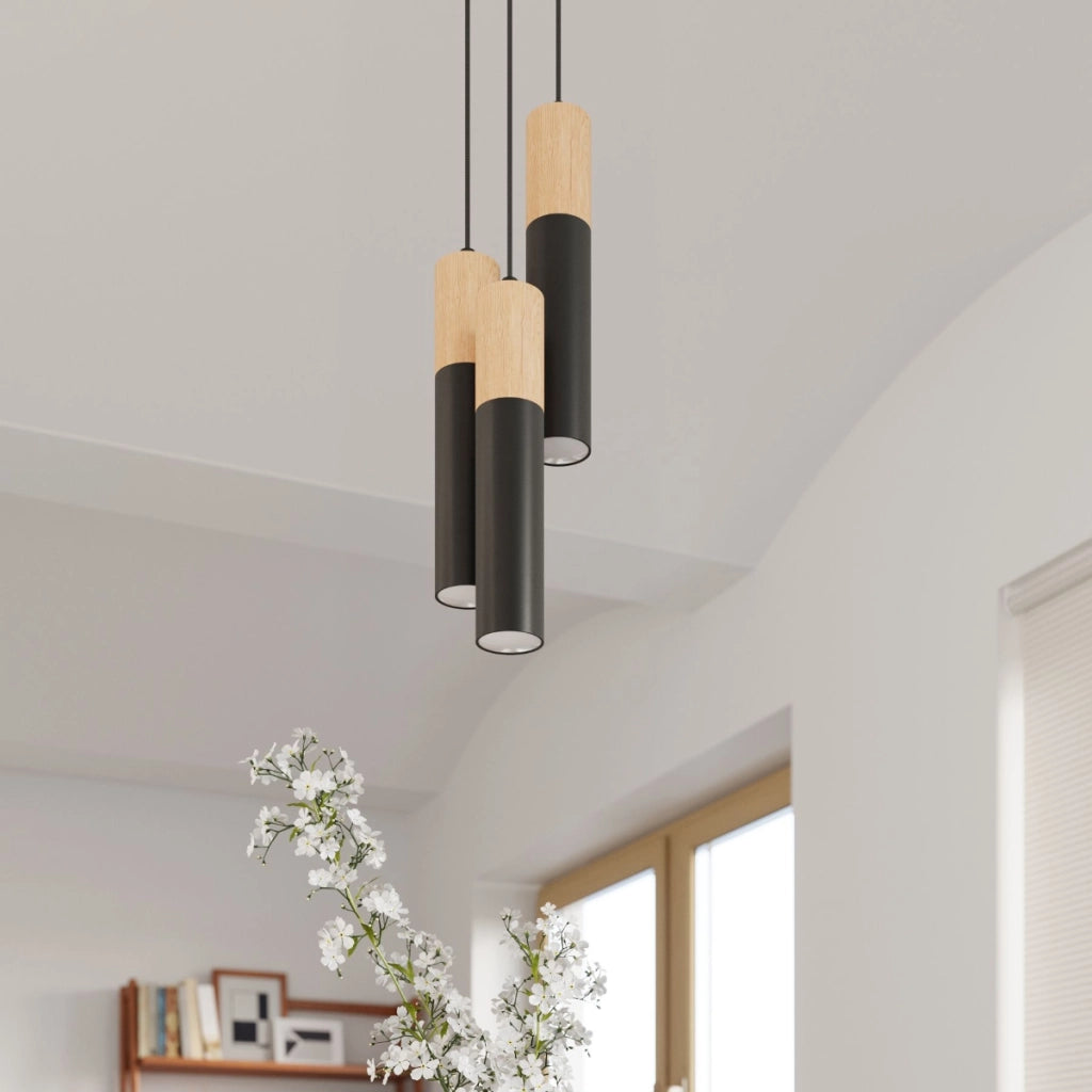 Lampada tubolare in acciaio e legno nero PABLO 2x GU10 LED Max 10W 30x6x90cm
