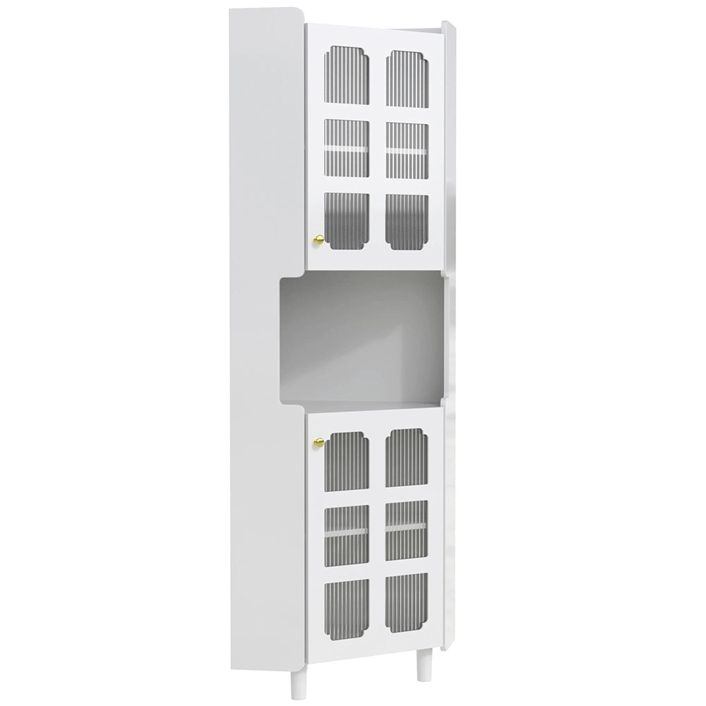 Armadio d'angolo bianco con finitura laccata e illuminazione a LED - Xylo - Multifunzionale per soggiorno, biblioteca, bagno, camera da letto, sala da pranzo