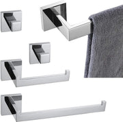 Set da bagno 5 pezzi, tenne per asciugamani in acciaio inox lucido + tenne per carta igienica + maniglia bagno, fissaggio a parete, finitura liscia, B05A5-CH
