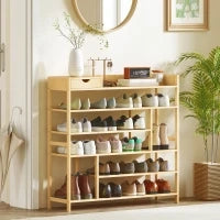 Scaffale per Scarpe, Scarpiera con 6 Livelli, Cassettiera in Bambù, per un massimo di 18 Paia di Scarpe, Scaffale per Scarpe per Ingresso, Camera da Letto, 101 x 30 x 100 cm, Naturale