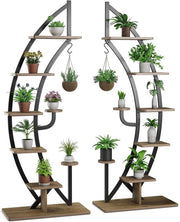 Stand per fiori con 6 livelli e dispositivo di bloccaggio, supporto per vasi per interni ed esterni, stand per piante per un giardino o salotto elegante (set da 2)