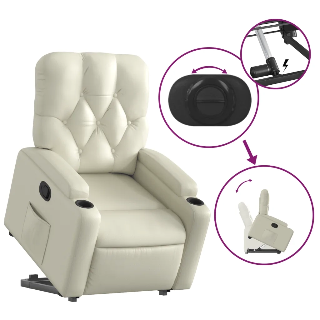 Poltrona | Sedia Relax Alzapersona Reclinabile Crema in Similpelle