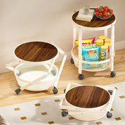 Trade Shop - Tavolo Rotondo Design Pieghevole Multiuso Carrello A 2 Livelli Ripiani Con Ruote 52x32cm -