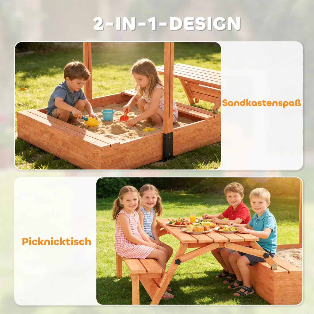 Sandbox con tetto e tavolo da picnic ¨C zephmum ¨C in legno 184x110x120 cm marrone