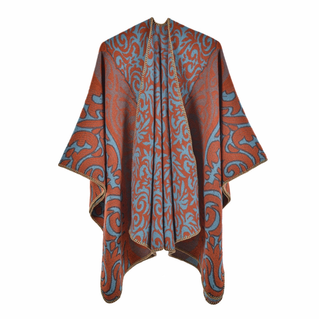 Nuovo scialle/mantella da donna, jacquard vintage, caldo, con apertura a met¨¤.