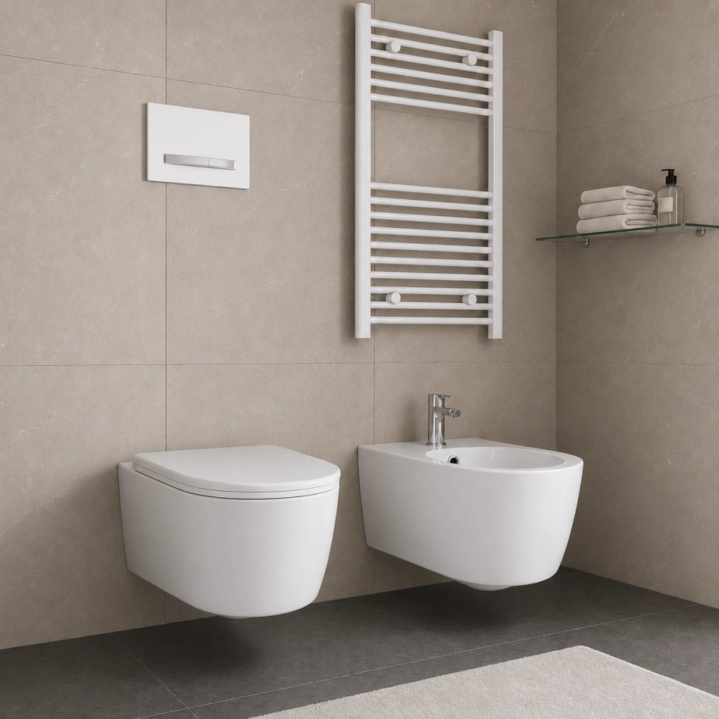 Bidet modello giunone ceramica sospeso bianco lucido per bagno moderno *** accessori senza fissaggi, confezione 1