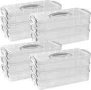 Organizzatore per penne in plastica 4-pack, 21,5 x 10 x 10 cm, scatola di archiviazione per articoli da ufficio, penne organizzatore multifunzionale con coperchio e maniglia, 3 livelli di separazione, penne organizzatore stivabile per ufficio.