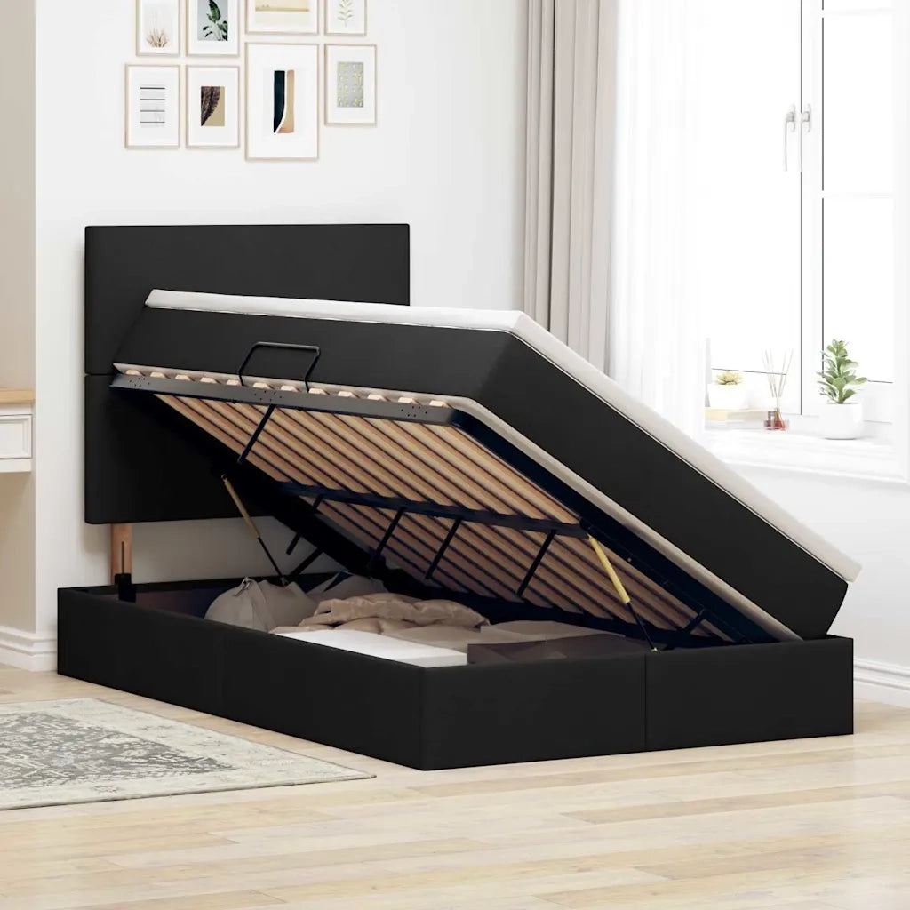 Letto con contenitore LED e materasso Nero 120 x 200 cm Tessuto