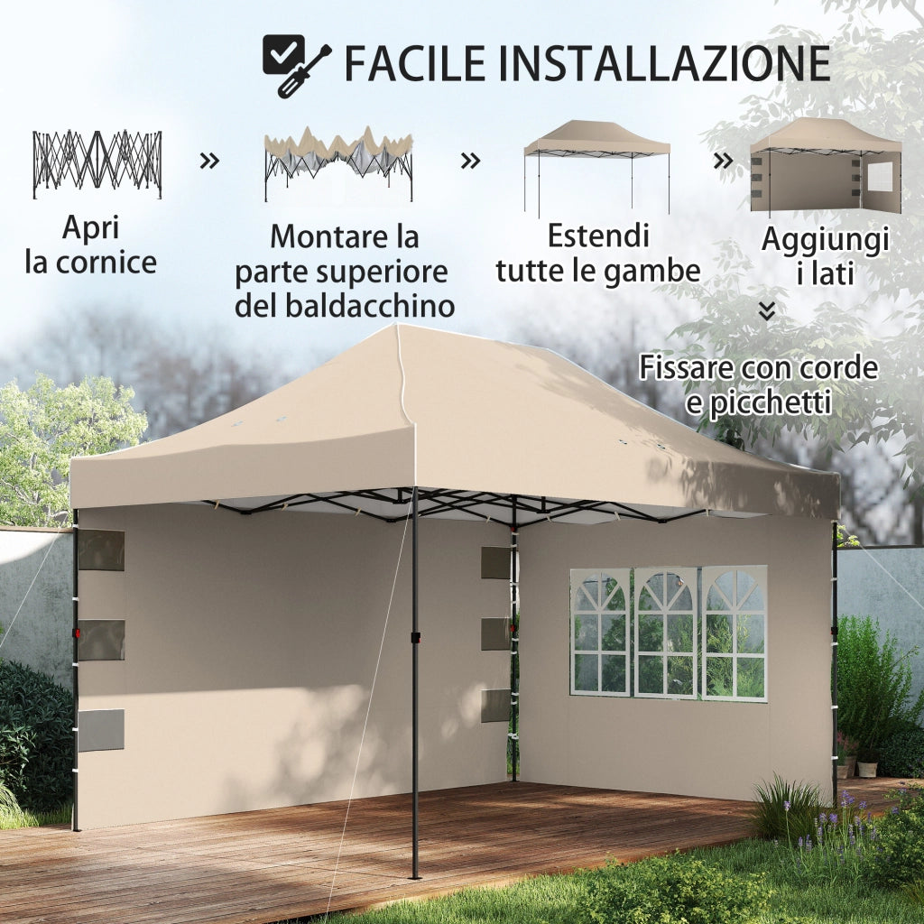 Gazebo Pieghevole con Pareti ¨C zephmum ¨C Marrone Sabbia 2.9x4.3 m