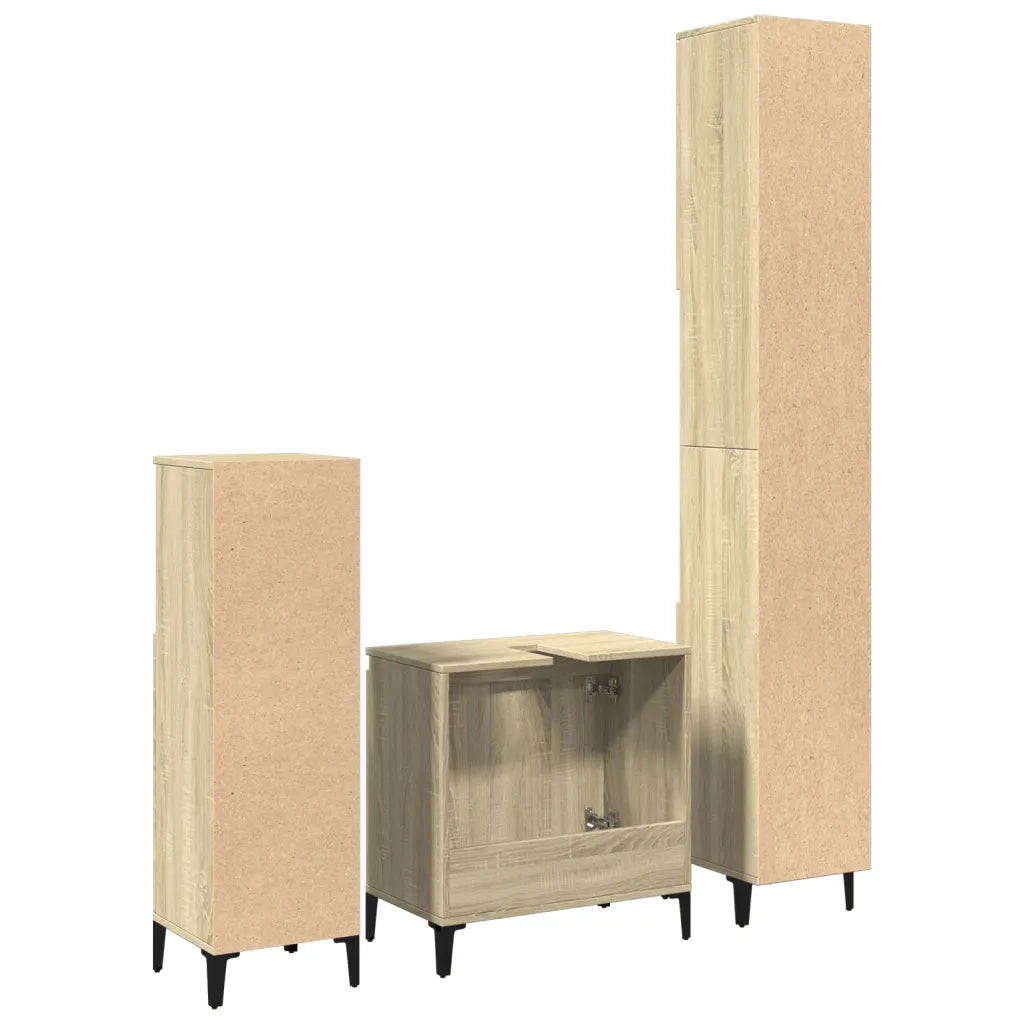 Set Mobili da Bagno | Armadio da bagno 3 pz Rovere Sonoma in Legno Multistrato