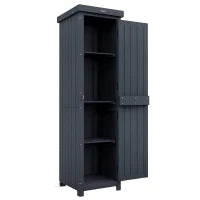 Casetta Porta Attrezzi a 3 Ripiani in Legno da Abete con Tetto in Metallo, 45x45x160 cm, Grigio